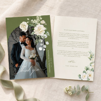 Cartão De Agradecimento Casamento de Verde Botânica Moderna