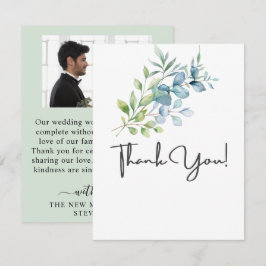Cartão De Agradecimento Casamento de Verde com Eucalipto em Aquarela Moder