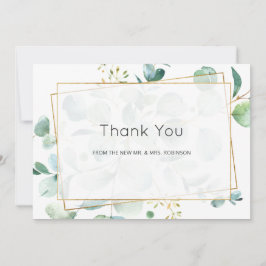 Cartão De Agradecimento Casamento de verde geométrico de eucalipto pastel
