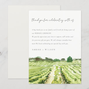 Cartão De Agradecimento Casamento de vinhas verdes com aquarela Elegante