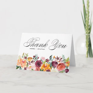 Cartão De Agradecimento Casamento de Watercolor Autumn Blooms Floral Garla