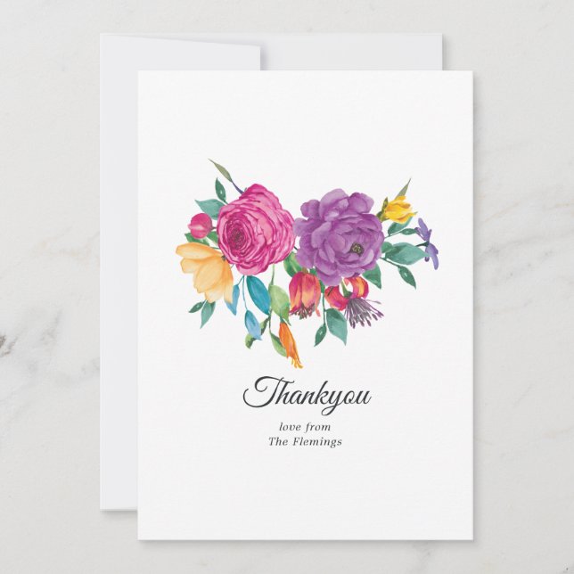 Cartão De Agradecimento Casamento de Watercolor Floral Fiesta (Frente)