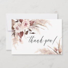Cartão De Agradecimento Casamento de Watercolor Floral Pampas Grass Boho 