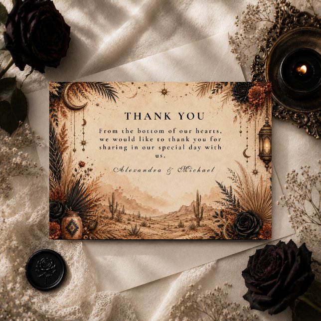 Cartão De Agradecimento Casamento Deserto Boho Góthico (Criador carregado)