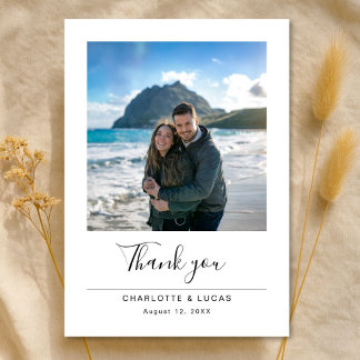 Cartão De Agradecimento Casamento Destino Praia Foto Minimalista Moderna
