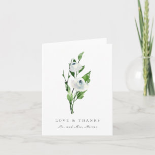 Cartão De Agradecimento Casamento do Buquê Floral Branco Elegante Obrigado