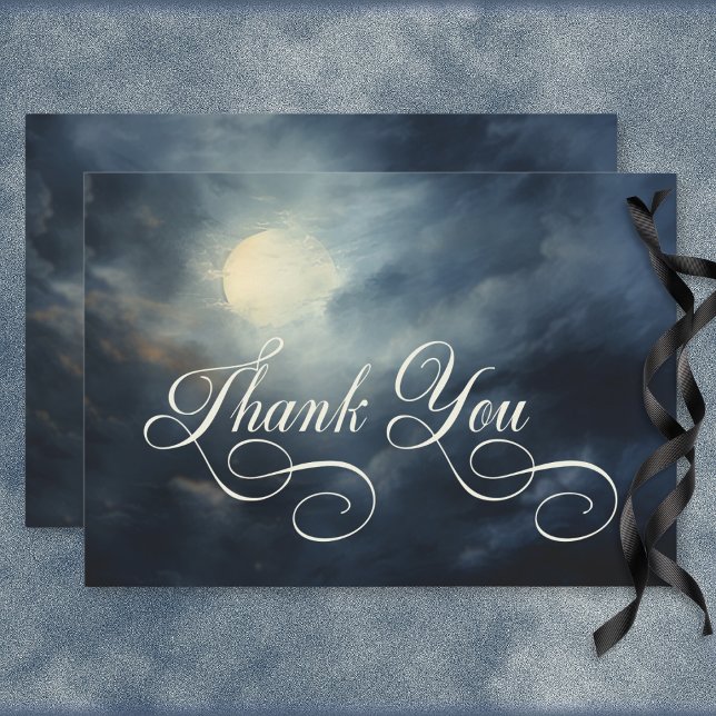 Cartão De Agradecimento Casamento do Céu da Noite da Lua Cheia, Gótico-Esc (Dark Gothic Full Moon Night Sky Wedding Thank You Card)