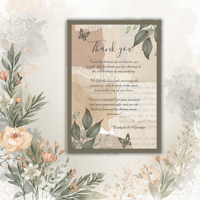Cartão De Agradecimento casamento do eucalyptus vintage boho greenery (Criador carregado)