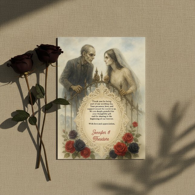 Cartão De Agradecimento Casamento do gótico Zombie Halloween (Goth Couple Zombie Halloween Wedding Thank You Card
)