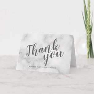 Cartão De Agradecimento Casamento do Mármaco Branco Elegante Clássico Obri