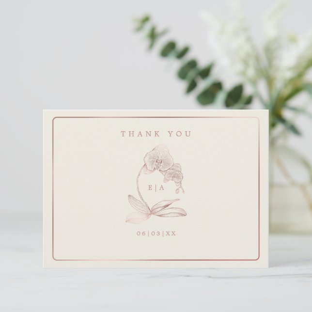 Cartão De Agradecimento Casamento do Monograma da Orquídea Botânica Elegan (Em pé/Frente)