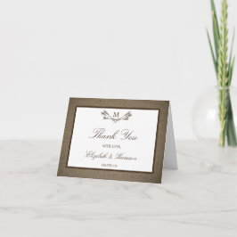 Cartão De Agradecimento Casamento do Monograma Russo do País & Burlap
