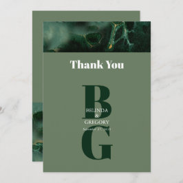 Cartão De Agradecimento Casamento do Monograma Verde Moderno
