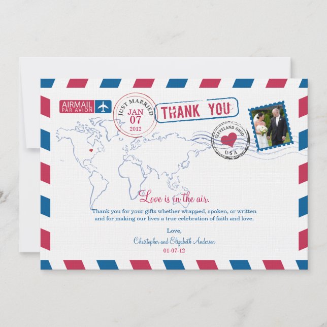 Cartão De Agradecimento Casamento do Ohio Air Mail Obrigado (Frente)