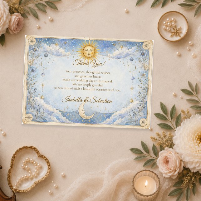 Cartão De Agradecimento Casamento do Sol e da Lua Celestial Etéreo (Criador carregado)