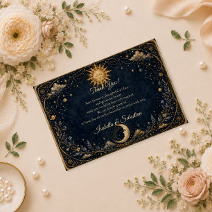 Cartão De Agradecimento Casamento do Sol Lua Vintage Celestial