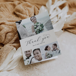 Cartão De Agradecimento Casamento Dobrado da Colagem de Fotos do Script 3 