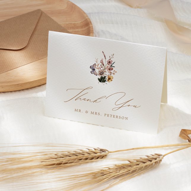 Cartão De Agradecimento Casamento Dobrado do Buquê de Flores Selvagens (Criador carregado)