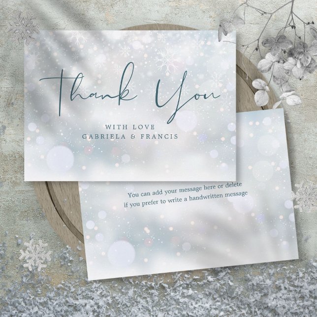 Cartão De Agradecimento Casamento dos Flocos de Neve da Wonderland de inve (Winter Wonderland Snowflakes Wedding Thank You Card)