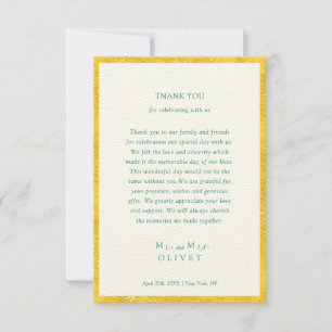 Cartão De Agradecimento Casamento Dourado amarelo