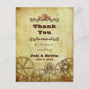 Cartão De Agradecimento Casamento Dourado antigo de Steampunk do Victorian