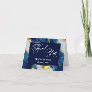 Cartão De Agradecimento Casamento Dourado, Azul e Branco Elegante Obrigado
