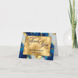 Cartão De Agradecimento Casamento Dourado, Azul e Branco Elegante Obrigado