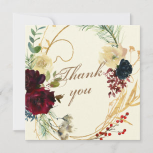 Cartão De Agradecimento Casamento Dourado Burgundy Red Watercolor
