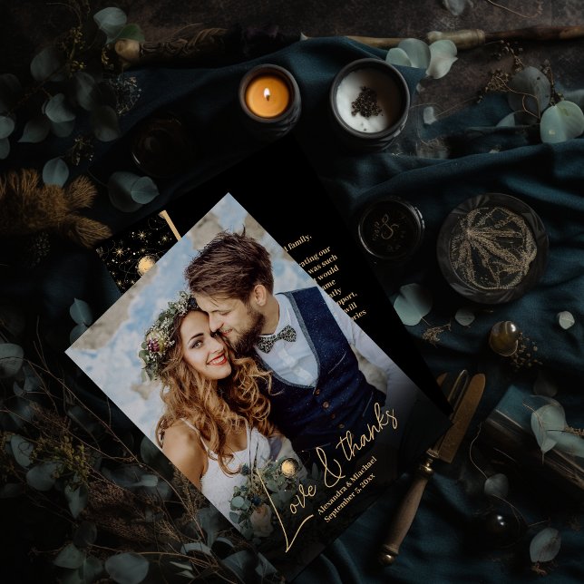 Cartão De Agradecimento Casamento Dourado Celestial Místico Negro (Criador carregado)