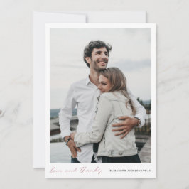 Cartão De Agradecimento Casamento Dourado com Rosa de Foto de Script Moder