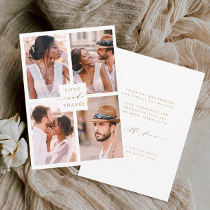 Cartão De Agradecimento Casamento Dourado da Colagem de Fotos Moderna 4