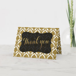 Cartão De Agradecimento Casamento Dourado Damask Gold Foil, Glamorous, Obr