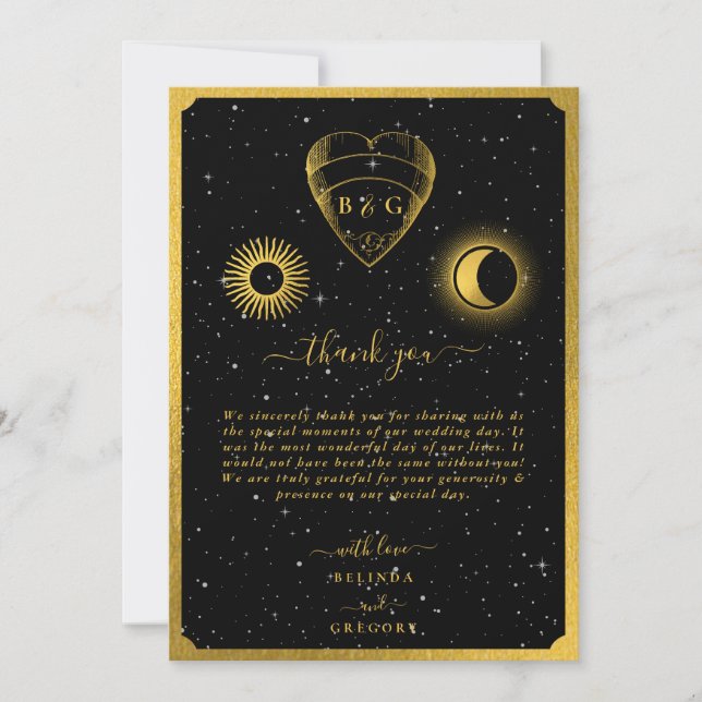Cartão De Agradecimento Casamento Dourado das Estrelas Celestiais Crescent (Frente)