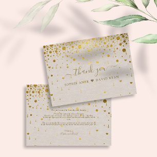 Cartão De Agradecimento Casamento Dourado de Confetti com Couro Branco Ele