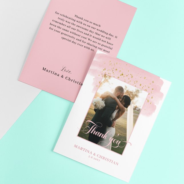 Cartão De Agradecimento Casamento Dourado de Espargos Rosa (Criador carregado)