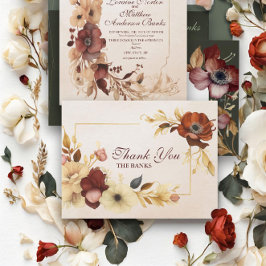 Cartão De Agradecimento Casamento Dourado de Florcolor Floral Burgundy