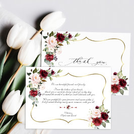 Cartão De Agradecimento Casamento Dourado de Flores Rosa Cinzentas de Aqua
