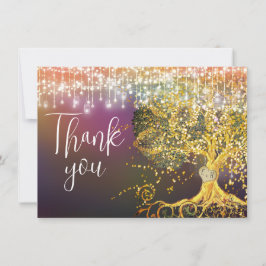 Cartão De Agradecimento Casamento Dourado de Floresta Fairytale Purple