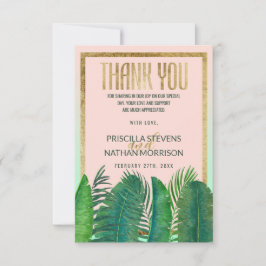 Cartão De Agradecimento Casamento Dourado de Folha de Palma Tropical Tree 