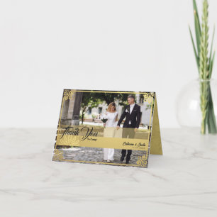 Cartão De Agradecimento Casamento Dourado de Fotografia Pavão em Deco Mode
