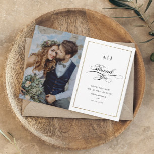 Cartão De Agradecimento Casamento Dourado de Fotografias do Monograma Eleg