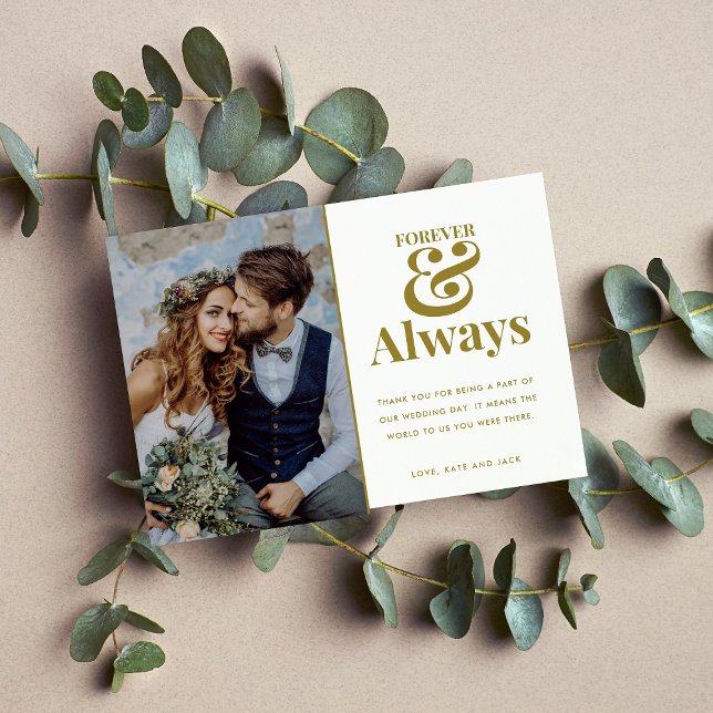 Cartão De Agradecimento Casamento Dourado de Fotos Moderno para sempre Obr (Criador carregado)