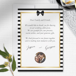 Cartão De Agradecimento Casamento Dourado de Frame de Stripe Negra Elegan
