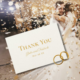 Cartão De Agradecimento Casamento Dourado de Luxo Simples e Minimalista do
