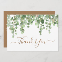 Cartão De Agradecimento Casamento Dourado de Manuscrito Verde Eucalyptus W