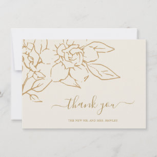 Cartão De Agradecimento Casamento Dourado de marfim com arte palha elegant