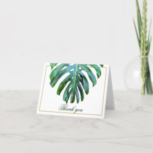 Cartão De Agradecimento Casamento Dourado de praia Elegante Tropical Monst