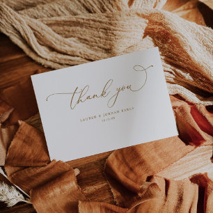 Cartão De Agradecimento Casamento Dourado de Script de Caligrafia Elegante