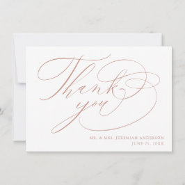 Cartão De Agradecimento Casamento Dourado de Script Moderno Rosa Branca El