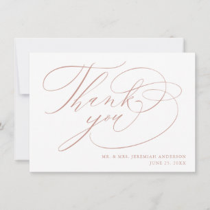 Cartão De Agradecimento Casamento Dourado de Script Moderno Rosa Branca El